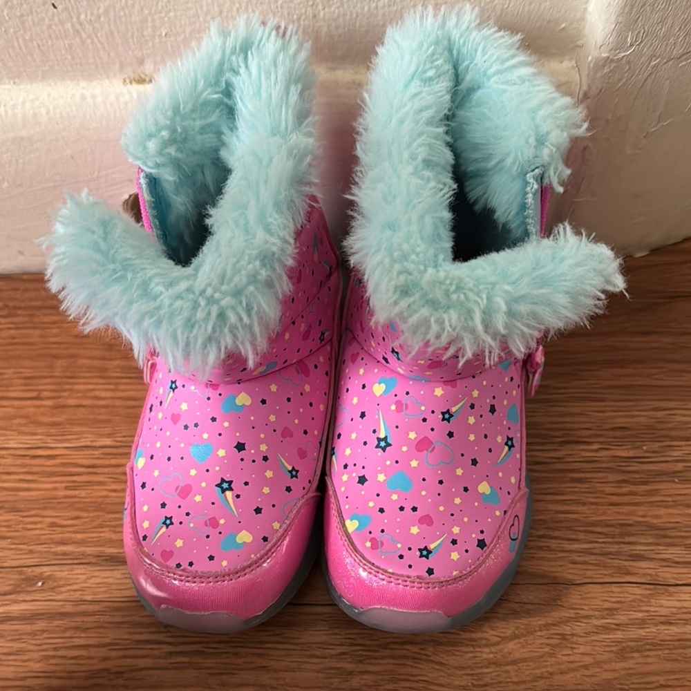 Skechers Pink and Blue Cozy Boots with Plush Trim